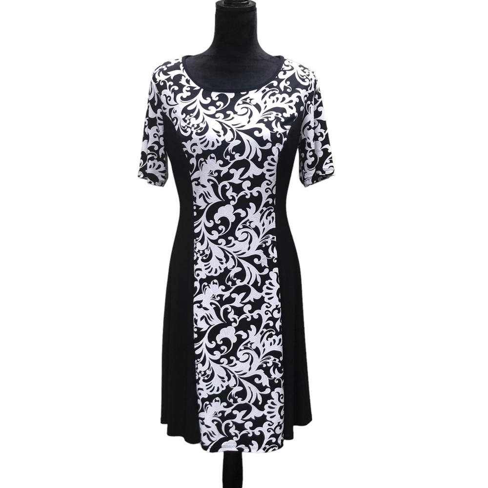 Sami & Jo Black and White Floral Damask Midi Dress
